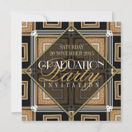 Stylish Gold Black Art Deco Graduation Party Kaart (Voorkant)