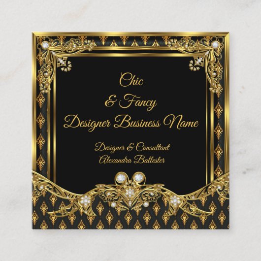 Stylish Gold Black Damask Elegant Designer Vierkante Visitekaartje (Voorkant)