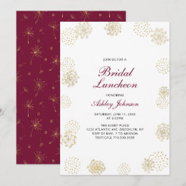 Stylish Gold & Burgundy Bridal Luncheon Invitation Kaart