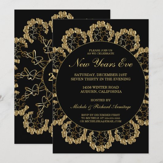 Stylish Gold Celebration New Years Uitnodiging (Voorkant / Achterkant)