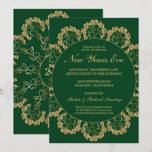 Stylish Gold Celebration New Years Uitnodiging (Voorkant / Achterkant)