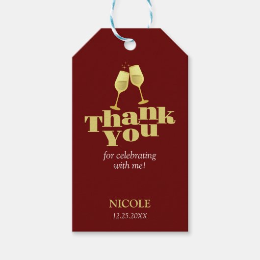 Stylish Gold Champagne Burgundy Birthday Thank You Cadeaulabel (Voorkant)
