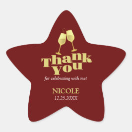 Stylish Gold Champagne Burgundy Birthday Thank You Ster Sticker