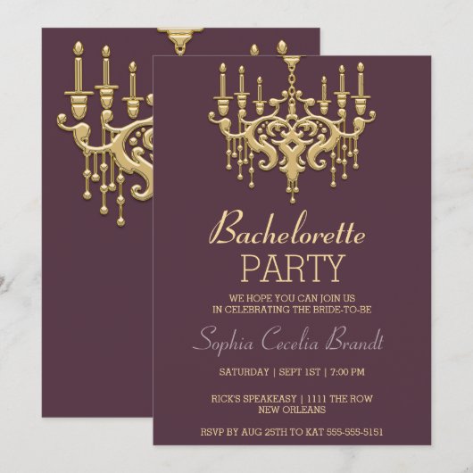 Stylish Gold Chandelier Party Invitation Kaart (Voorkant / Achterkant)
