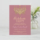Stylish Gold Chandelier Party Invitation Kaart (Staand voorkant)
