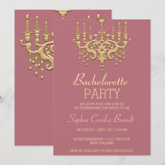Stylish Gold Chandelier Party Invitation Kaart (Voorkant / Achterkant)