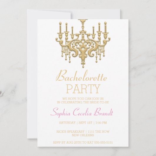 Stylish Gold Chandelier Party Invitation Kaart (Voorkant)