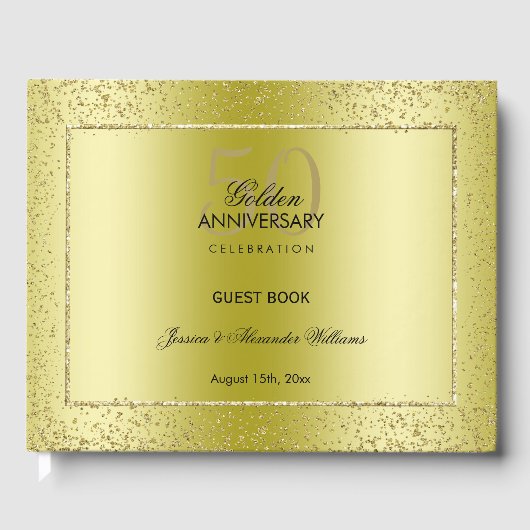Stylish Gold Confetti 50th Golden Wedding Gastenboek (Voorkant)