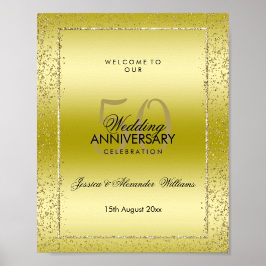 Stylish Gold Confetti 50th Golden Wedding Poster (Voorkant)