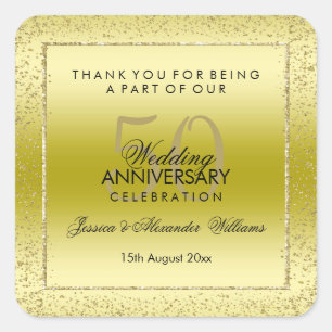 Stylish Gold Confetti 50th Wedding Hartelijk dank Vierkante Sticker