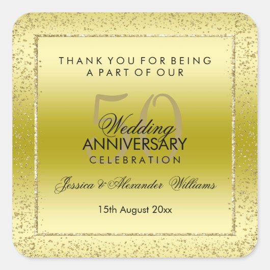 Stylish Gold Confetti 50th Wedding Hartelijk dank Vierkante Sticker (Voorkant)
