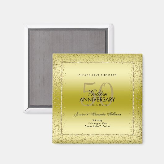 Stylish Gold Confetti 50th Wedding Save the Date Magneet (Voorkant / Achterkant)