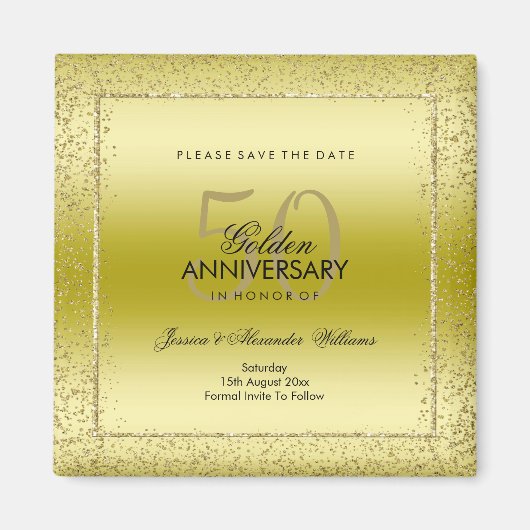 Stylish Gold Confetti 50th Wedding Save the Date Magneet (Voorkant)