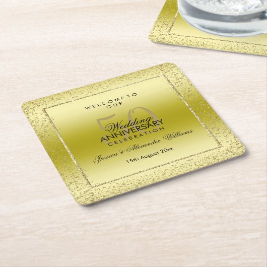 Stylish Gold Confetti 50th Wedding Square  Kartonnen Onderzetters (Schuin)