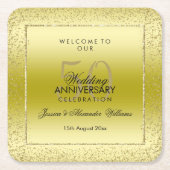 Stylish Gold Confetti 50th Wedding Square  Kartonnen Onderzetters (Voorkant)