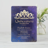 Stylish Gold Confetti Diamond Tiara Quinceañera Kaart (Staand voorkant)