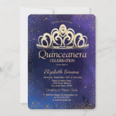 Stylish Gold Confetti Diamond Tiara Quinceañera Kaart (Voorkant)