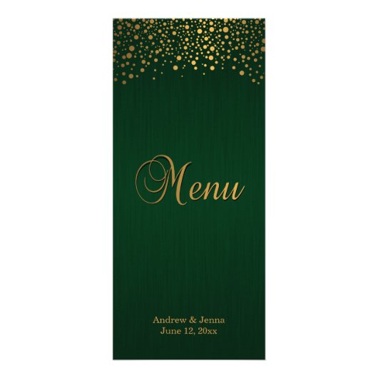 Stylish Gold Confetti Dots | Dark Green - Menu (Voorkant)