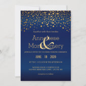 Stylish Gold Confetti Navy Blue Wedding Invitation Kaart (Voorkant)