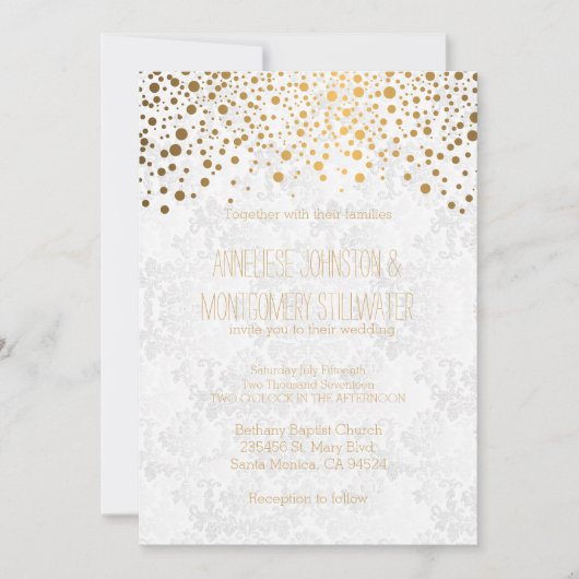 Stylish Gold Confetti Stippen Wedding Theme Kaart (Voorkant)