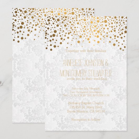 Stylish Gold Confetti Stippen Wedding Theme Kaart (Voorkant / Achterkant)