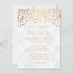 Stylish Gold Confetti Stippen Wedding Theme Kaart