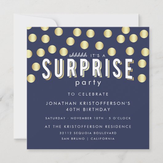 Stylish Gold Confetti Surprise Birthday Party Kaart (Voorkant)