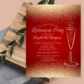 Stylish Gold Confetti Wine Glass Red Retirement Kaart