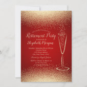 Stylish Gold Confetti Wine Glass Red Retirement Kaart (Voorkant)