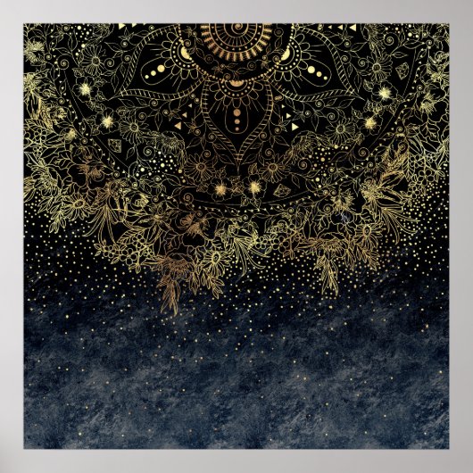Stylish Gold floral mandala en confetti Poster (Voorkant)
