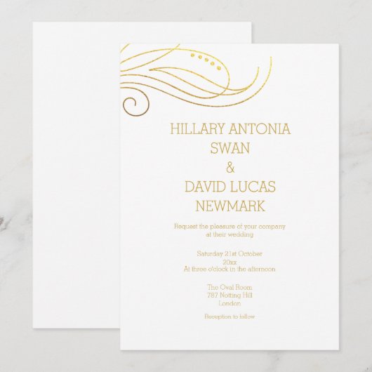 Stylish Gold Flourish Wedding Invitation Kaart (Voorkant / Achterkant)