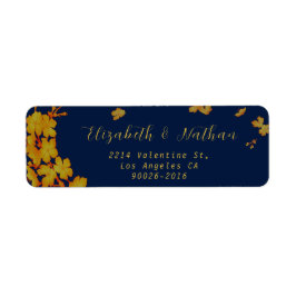 Stylish Gold Flower Navy Blue Return-adres Etiket