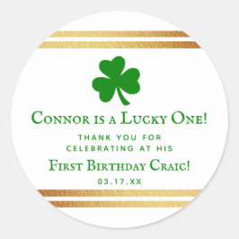 Stylish Gold Foil St. Patrick's 1e verjaardag Favo Ronde Sticker