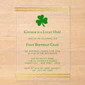 Stylish Gold Foil St. Patrick's Day 1st Birthday Acryl Uitnodigingen (Voorkant)