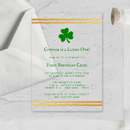 Stylish Gold Foil St. Patrick's Day 1st Birthday Acryl Uitnodigingen