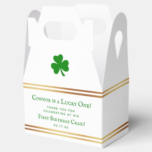 Stylish Gold Foil St. Patrick's Day 1st Birthday Bedankdoosjes (Geopend)