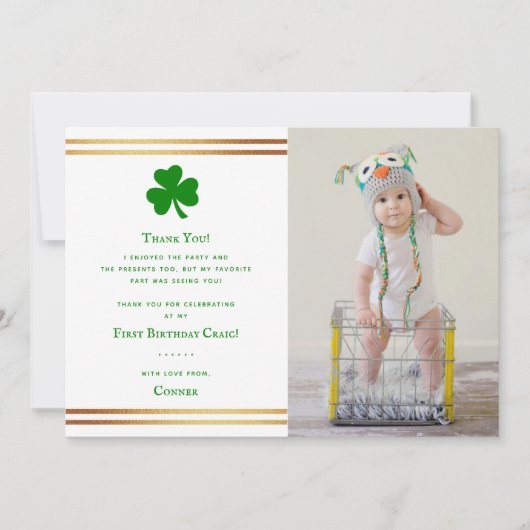 Stylish Gold Foil St. Patrick's Day 1st Birthday Bedankkaart (Voorkant)