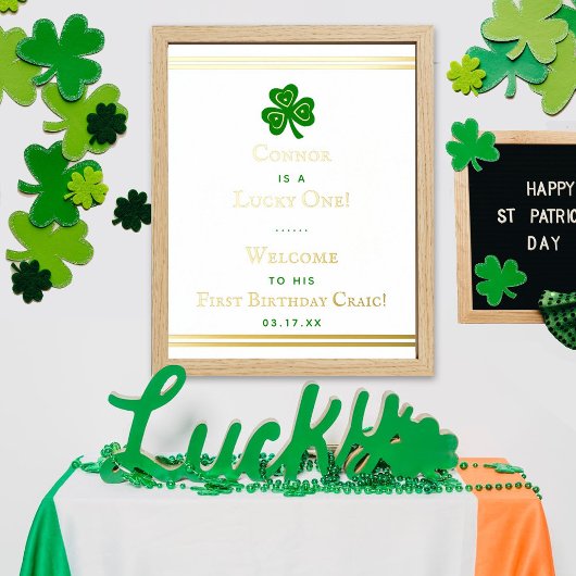 Stylish Gold Foil St. Patrick's Day 1st Birthday Folie Afdrukken