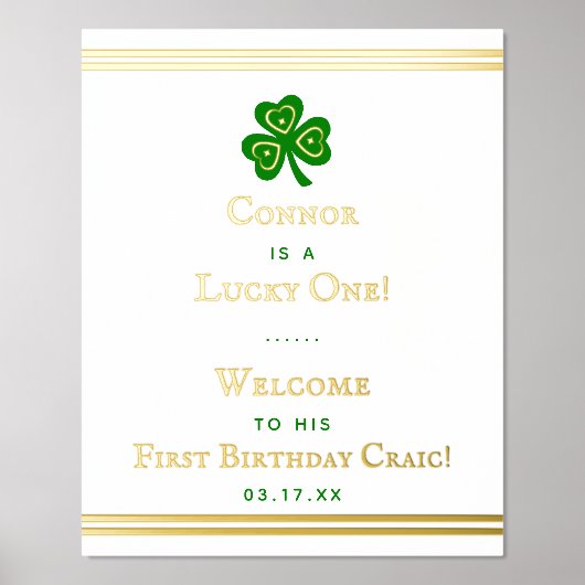 Stylish Gold Foil St. Patrick's Day 1st Birthday Folie Afdrukken (Voorkant)