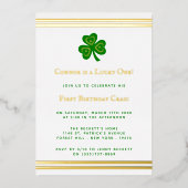 Stylish Gold Foil St. Patrick's Day 1st Birthday Folie Uitnodiging (Voorkant)