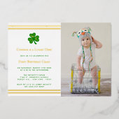 Stylish Gold Foil St. Patrick's Day 1st Birthday Folie Uitnodiging (Voorkant)