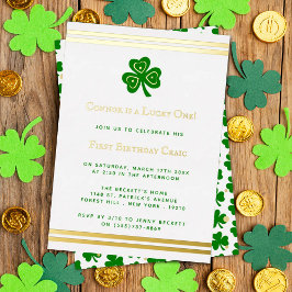 Stylish Gold Foil St. Patrick's Day 1st Birthday Folie Uitnodiging