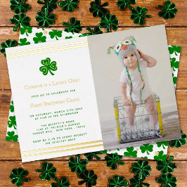 Stylish Gold Foil St. Patrick's Day 1st Birthday Folie Uitnodiging