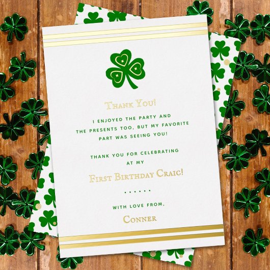 Stylish Gold Foil St. Patrick's Day 1st Birthday Folie Uitnodiging
