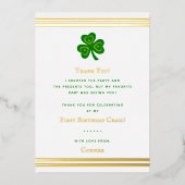 Stylish Gold Foil St. Patrick's Day 1st Birthday Folie Uitnodiging (Voorkant)