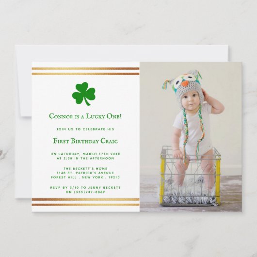 Stylish Gold Foil St. Patrick's Day 1st Birthday Kaart (Voorkant)