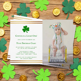 Stylish Gold Foil St. Patrick's Day 1st Birthday Kaart