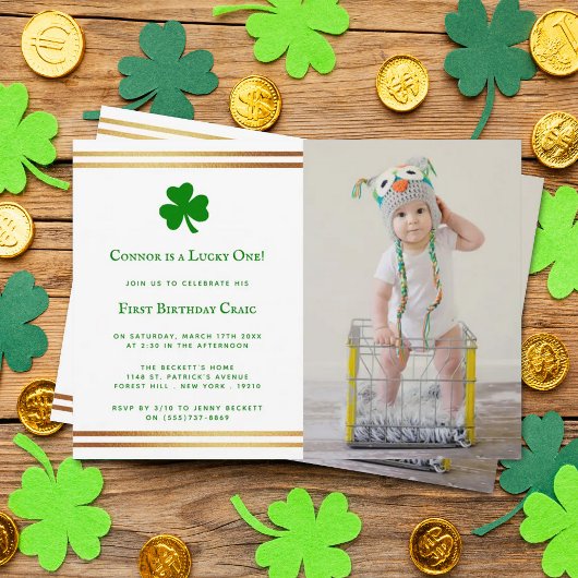 Stylish Gold Foil St. Patrick's Day 1st Birthday Kaart