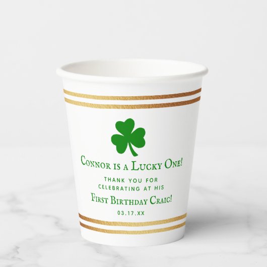 Stylish Gold Foil St. Patrick's Day 1st Birthday Papieren Bekers (Voorkant)
