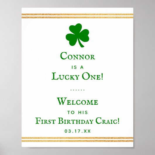 Stylish Gold Foil St. Patrick's Day 1st Birthday Poster (Voorkant)
